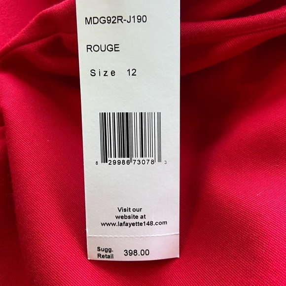 Lafayette 148 New York Dress Sheath Ruffle Sz 12 Red Office Event Designer NWT - Picture 6 of 10